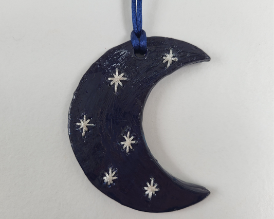 Embroidered Clay Moon Ornament