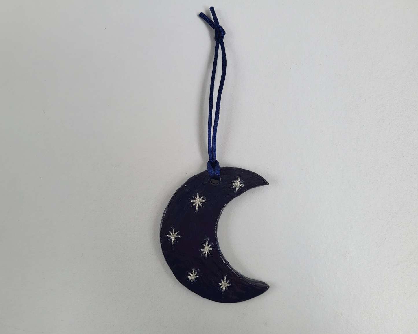 Embroidered Clay Moon Ornament