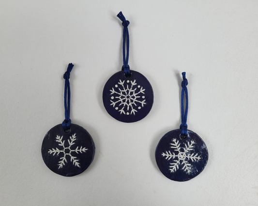 Embroidered Clay Snowflake Ornaments - Set of 3