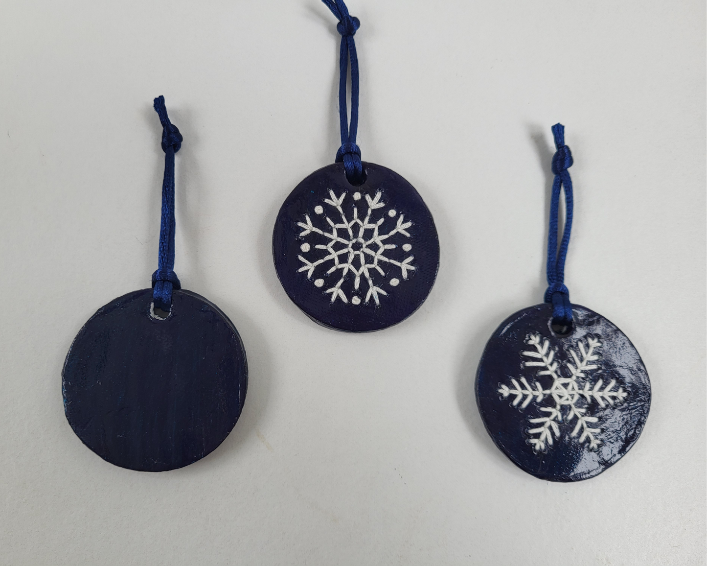 Embroidered Clay Snowflake Ornaments - Set of 3