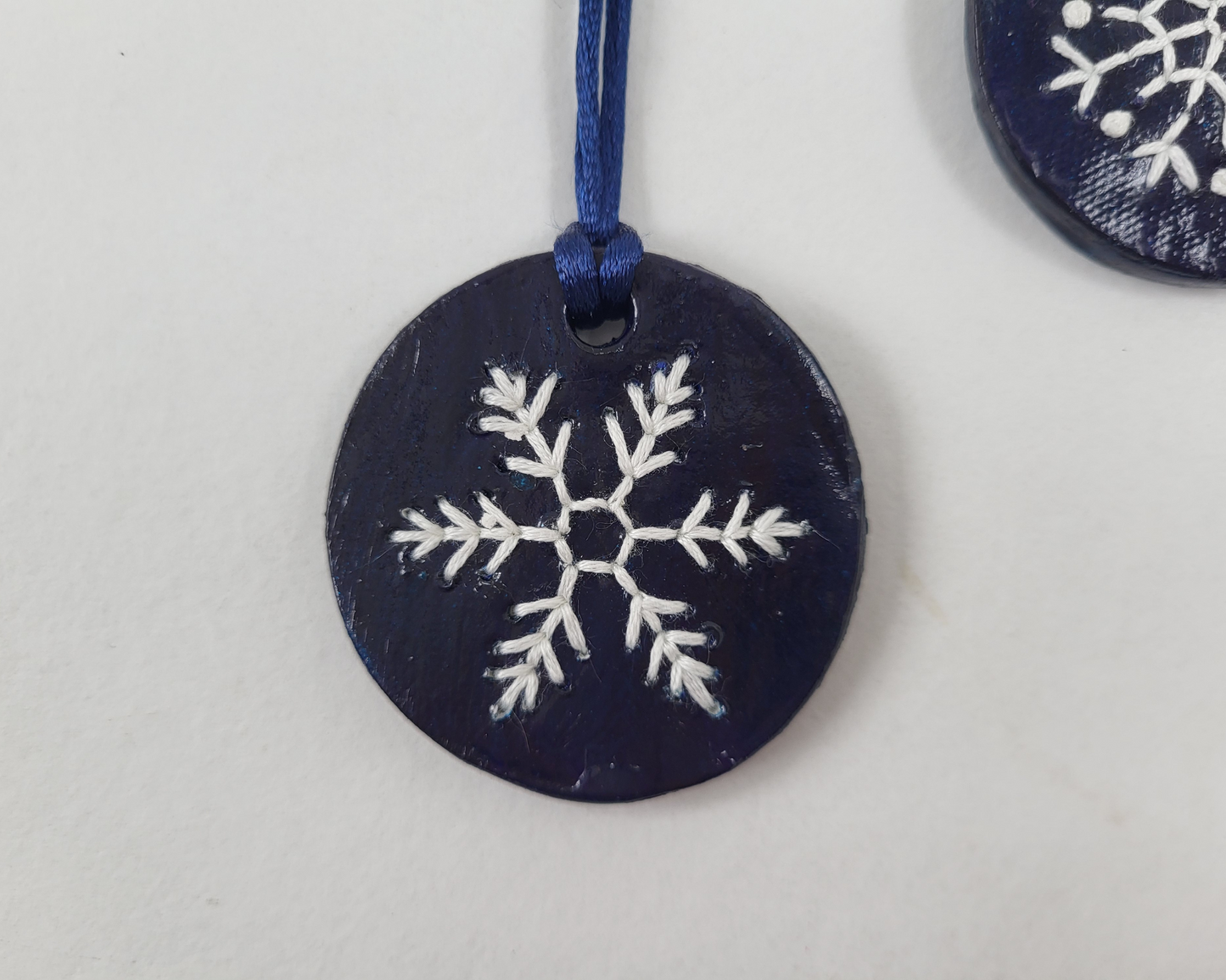 Embroidered Clay Snowflake Ornaments - Set of 3