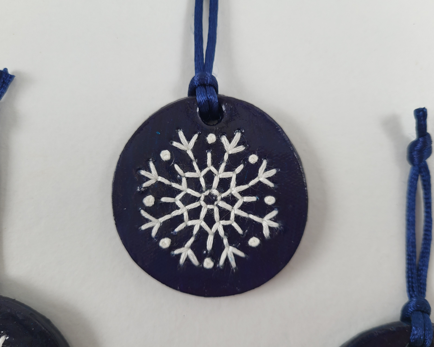 Embroidered Clay Snowflake Ornaments - Set of 3