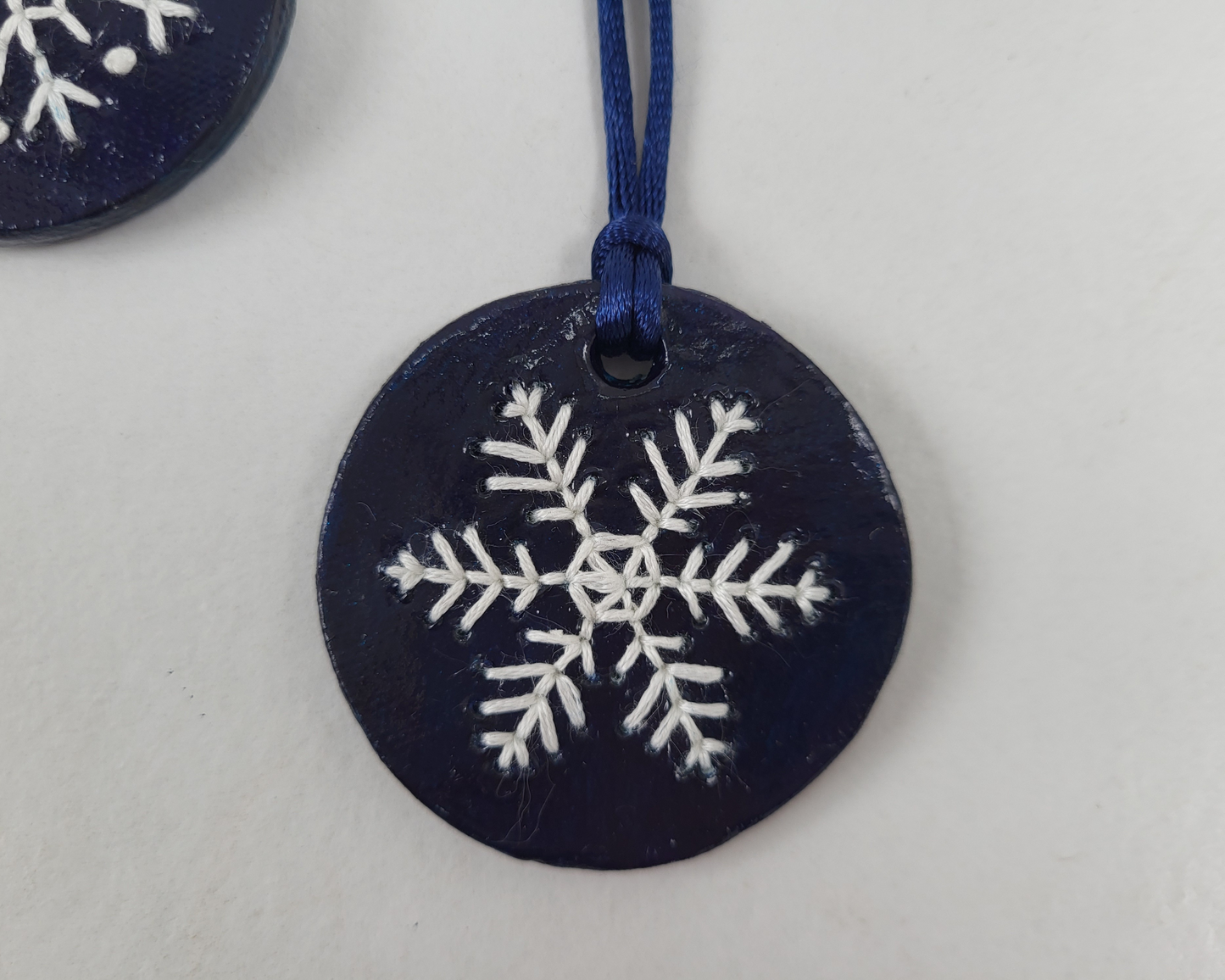 Embroidered Clay Snowflake Ornaments - Set of 3