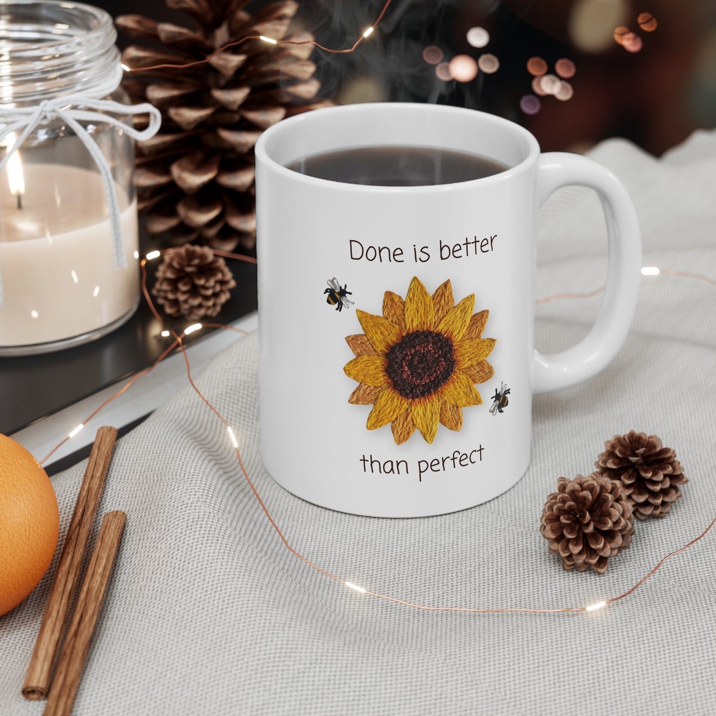 Embroidery Sunflower Mug - Done is better than perfect