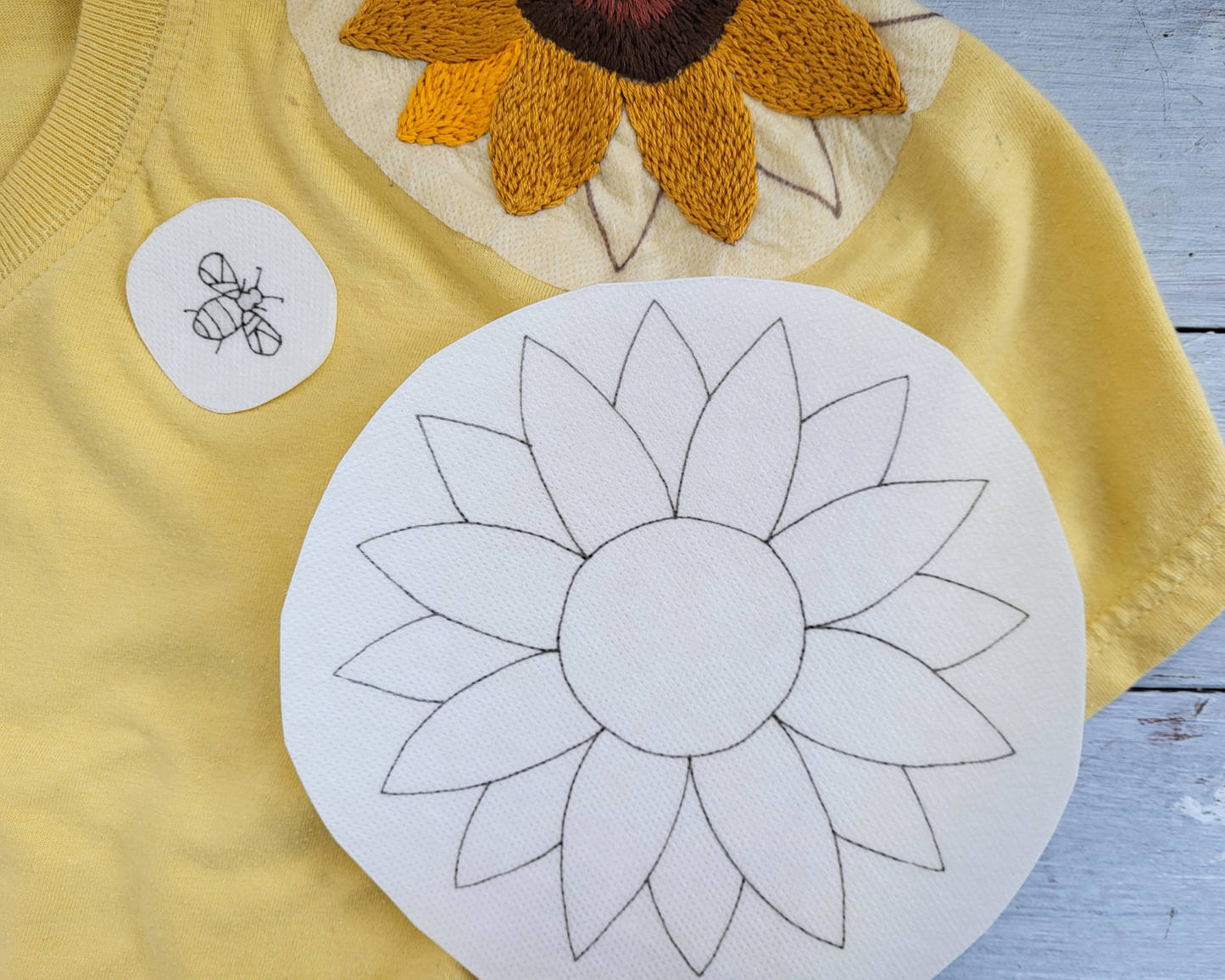 Sunflower and bee stick n stitch patches