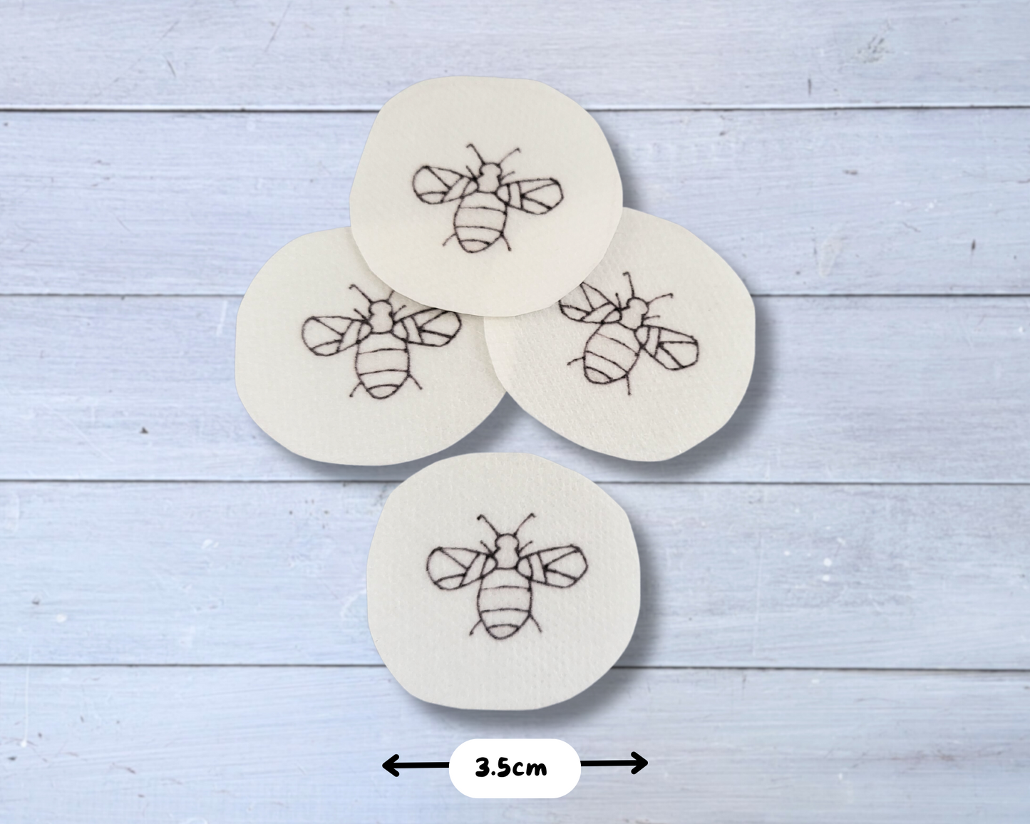 Bee themed stick and stitch patches